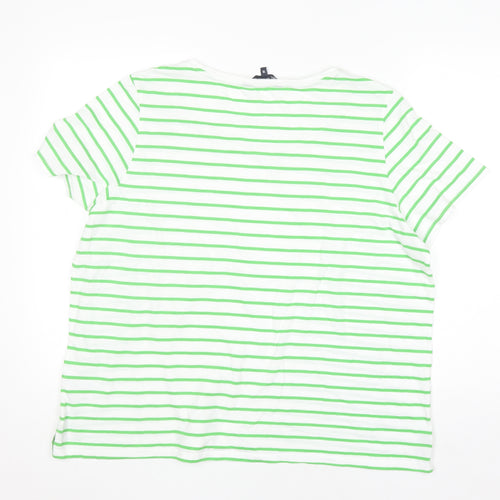 Crew Clothing Company Women's White Green Striped Cotton T-Shirt Size 18