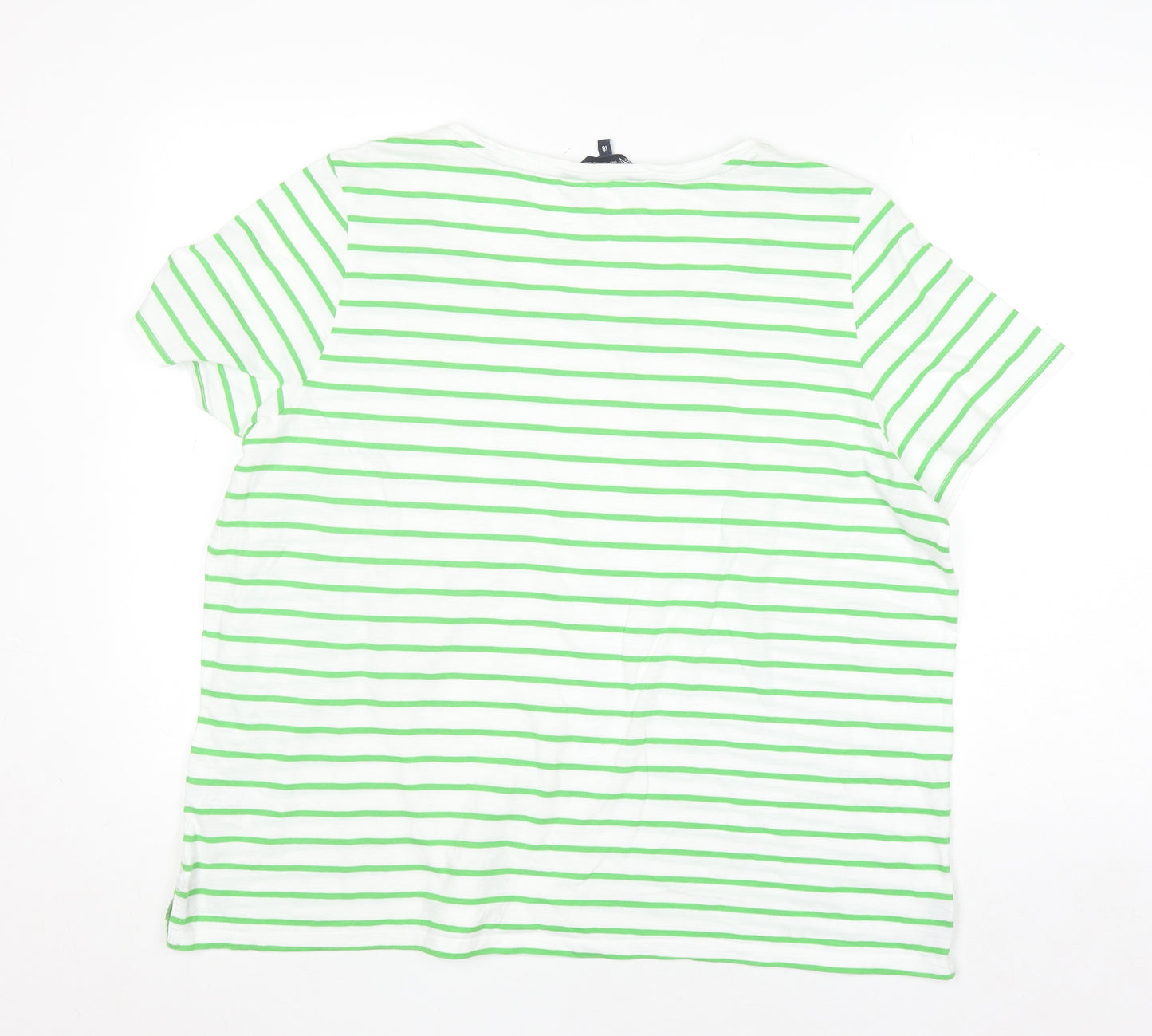 Crew Clothing Company Women's White Green Striped Cotton T-Shirt Size 18