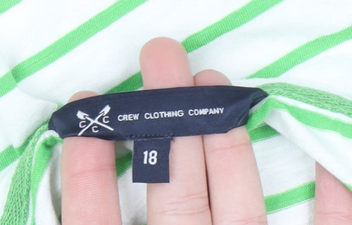 Crew Clothing Company Women's White Green Striped Cotton T-Shirt Size 18