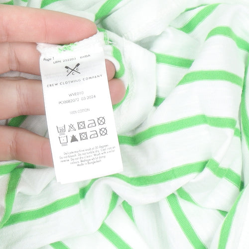 Crew Clothing Company Women's White Green Striped Cotton T-Shirt Size 18
