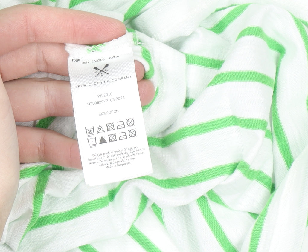 Crew Clothing Company Women's White Green Striped Cotton T-Shirt Size 18