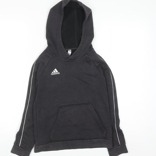 Adidas Boys Black Pullover Hoodie 9-10 Years Cotton Blend Sportswear