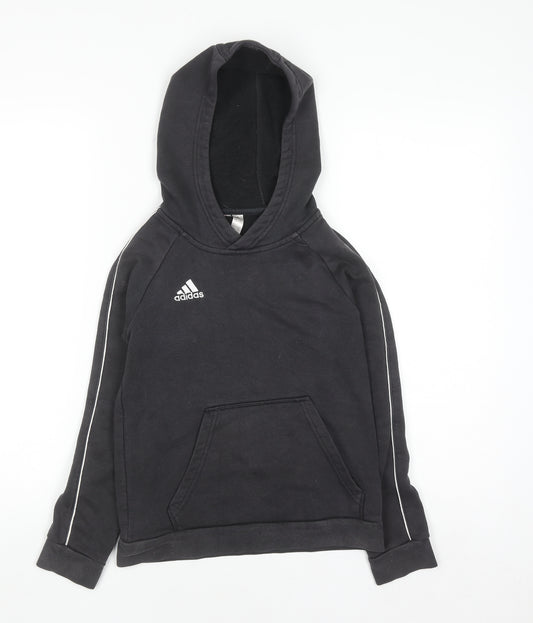 Adidas Boys Black Pullover Hoodie 9-10 Years Cotton Blend Sportswear