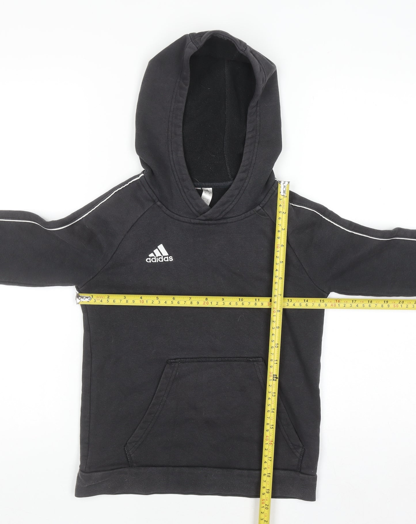 Adidas Boys Black Pullover Hoodie 9-10 Years Cotton Blend Sportswear