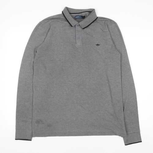 Easy Men’s Grey Long Sleeve Polo Shirt Size L Cotton Blend