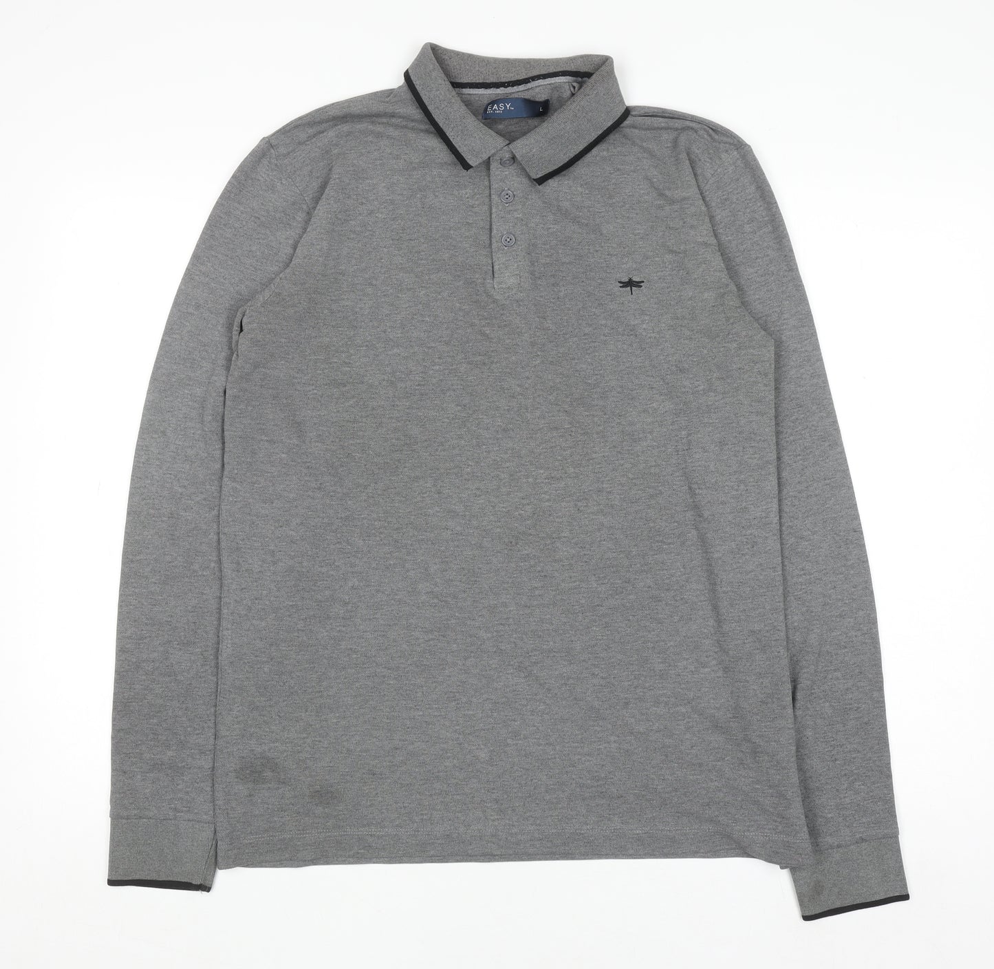 Easy Men’s Grey Long Sleeve Polo Shirt Size L Cotton Blend