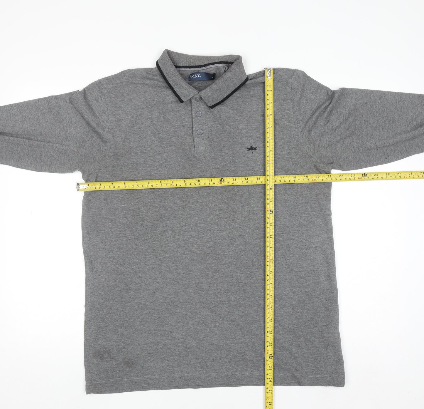 Easy Men’s Grey Long Sleeve Polo Shirt Size L Cotton Blend