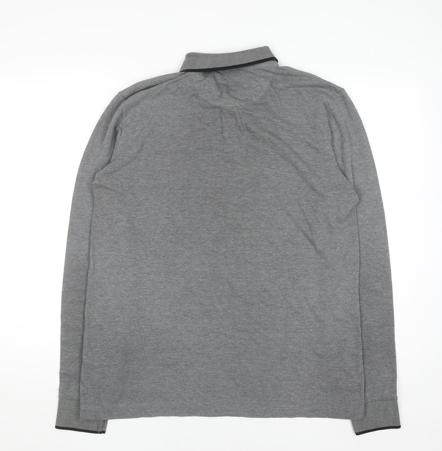 Easy Men’s Grey Long Sleeve Polo Shirt Size L Cotton Blend