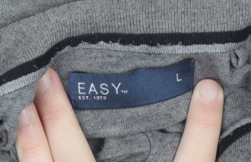 Easy Men’s Grey Long Sleeve Polo Shirt Size L Cotton Blend