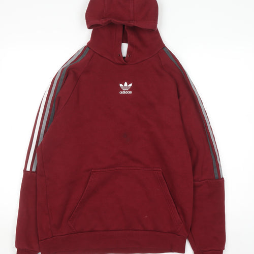 Adidas Men Red Pullover Hoodie M Logo Fleece Sportswear