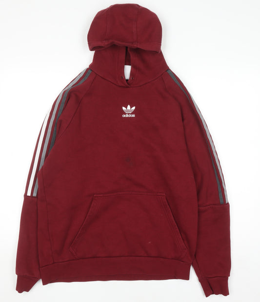 Adidas Men Red Pullover Hoodie M Logo Fleece Sportswear