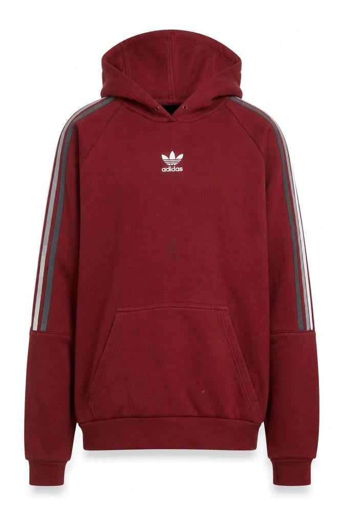 Front view of Adidas Men Red Pullover Hoodie M Logo Fleece Sportswear