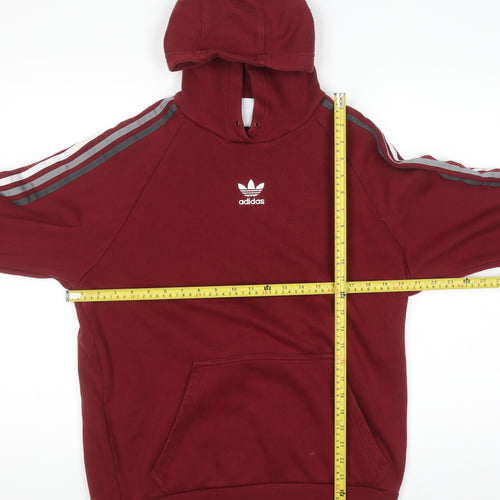 Adidas Men Red Pullover Hoodie M Logo Fleece Sportswear