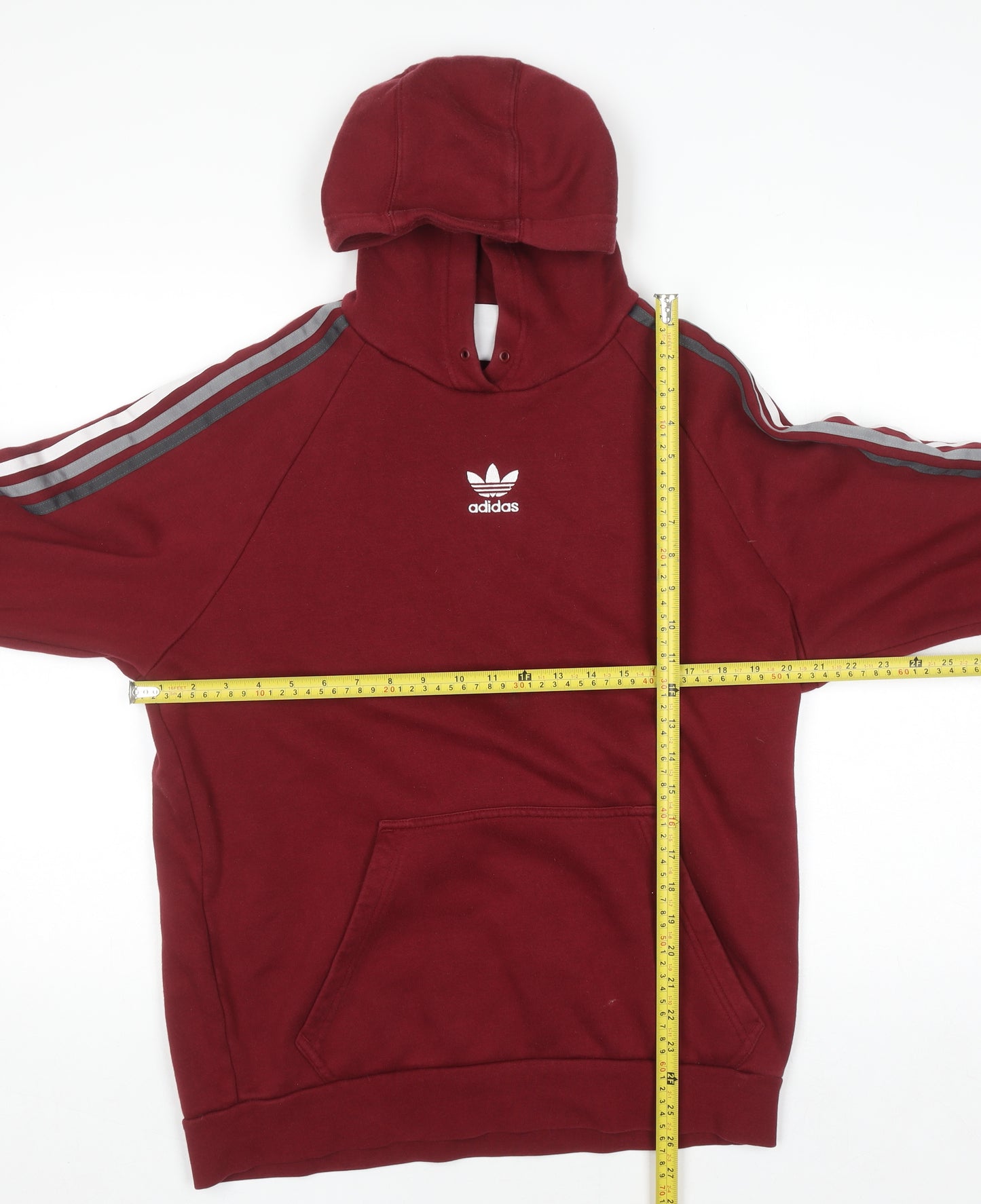 Adidas Men Red Pullover Hoodie M Logo Fleece Sportswear