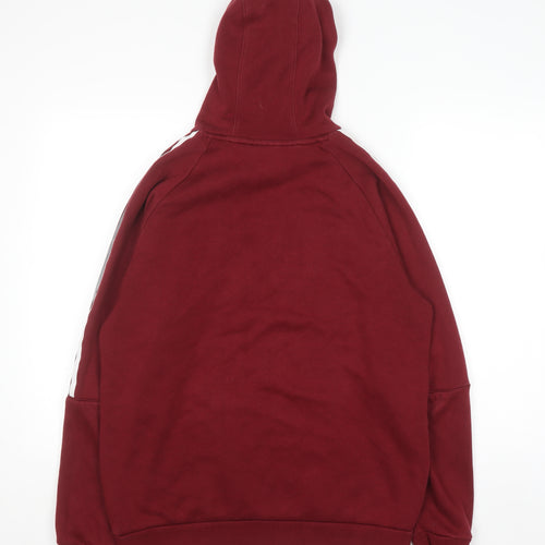 Adidas Men Red Pullover Hoodie M Logo Fleece Sportswear