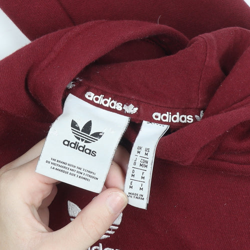 Adidas Men Red Pullover Hoodie M Logo Fleece Sportswear