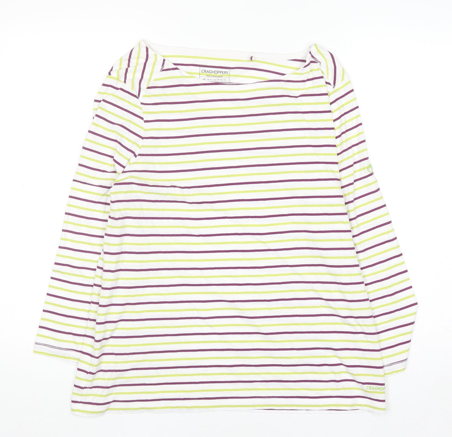Craghoppers Women's Multicoloured Stripe Long Sleeve Cotton Top Size 16
