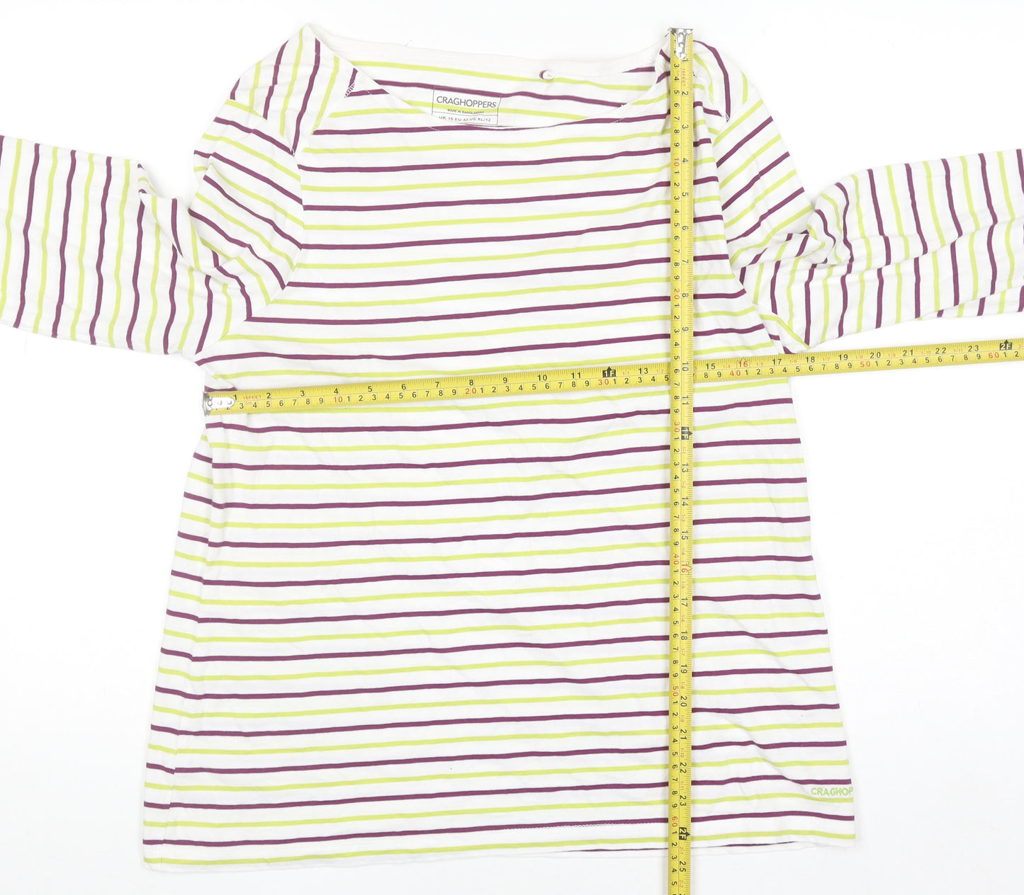 Craghoppers Women's Multicoloured Stripe Long Sleeve Cotton Top Size 16