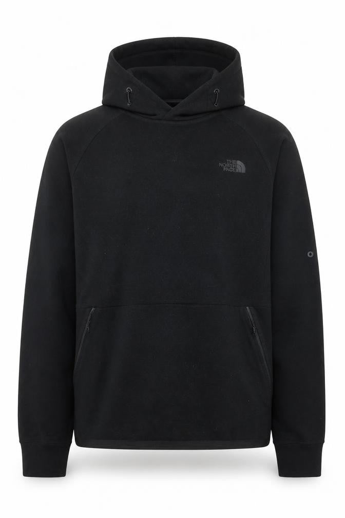Front view of The North Face Men's Black Pullover Hoodie, size S, Polyester Fleece