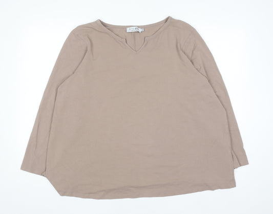 In The Style Women's Beige Long Sleeve V-Neck Jersey T-Shirt Size 24