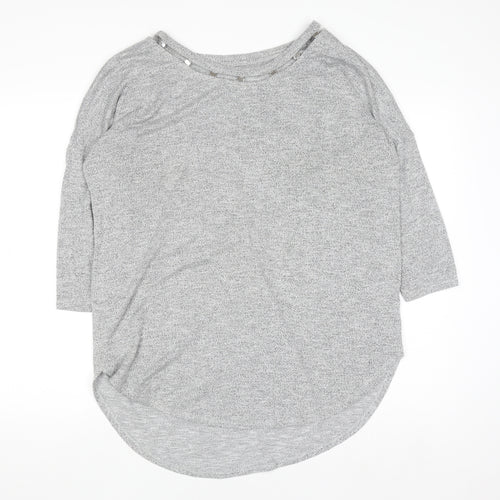 Matalan Women's Grey Beaded Boat Neck 3/4 Sleeve Jersey Top Size L