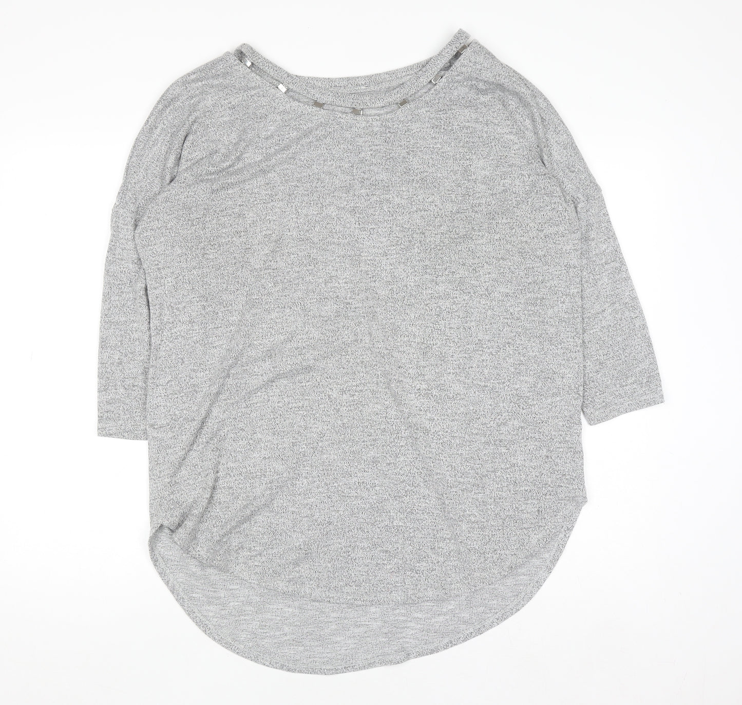 Matalan Women's Grey Beaded Boat Neck 3/4 Sleeve Jersey Top Size L