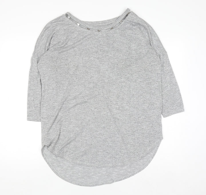 Matalan Women's Grey Beaded Boat Neck 3/4 Sleeve Jersey Top Size L