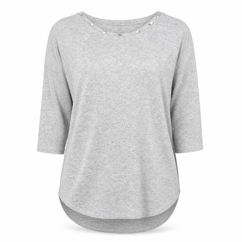 Matalan Women's Grey Beaded Boat Neck 3/4 Sleeve Jersey Top Size L
