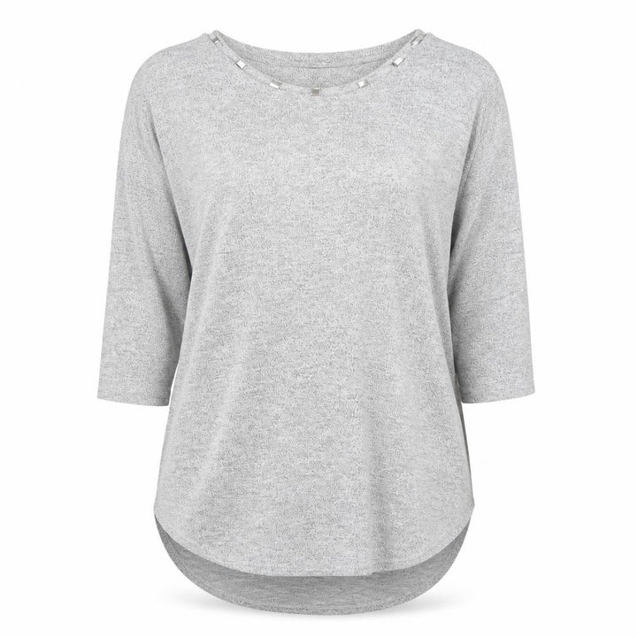 Matalan Women's Grey Beaded Boat Neck 3/4 Sleeve Jersey Top Size L