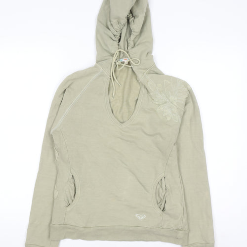 Roxy Women's Beige Embroidered Pullover Hoodie Size L Cotton Blend
