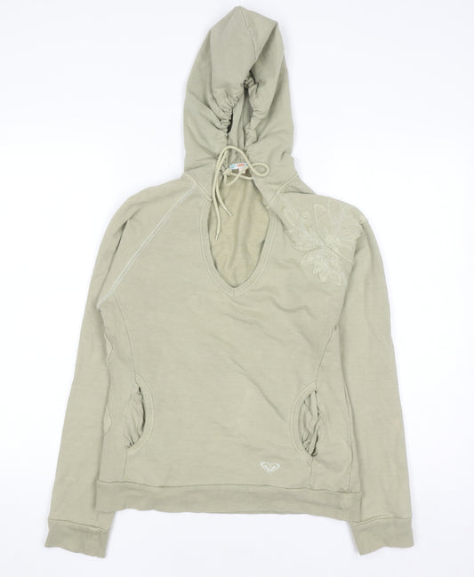Roxy Women's Beige Embroidered Pullover Hoodie Size L Cotton Blend