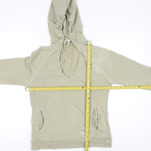 Roxy Women's Beige Embroidered Pullover Hoodie Size L Cotton Blend