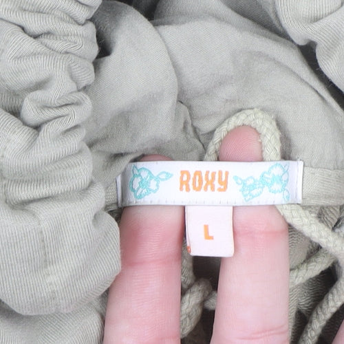 Roxy Women's Beige Embroidered Pullover Hoodie Size L Cotton Blend