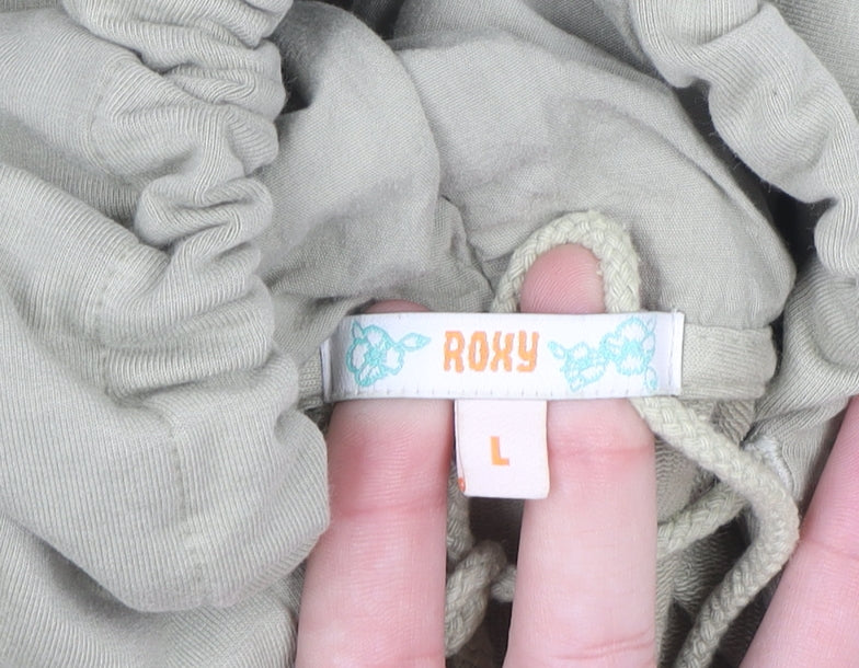 Roxy Women's Beige Embroidered Pullover Hoodie Size L Cotton Blend