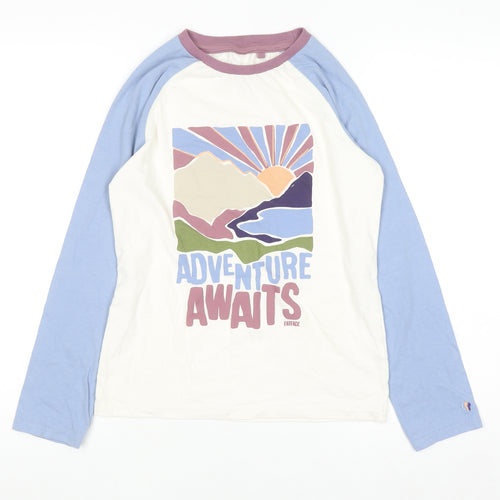 FatFace Girls Cream & Blue Long Sleeve Adventure Awaits Graphic T-Shirt 12-13 Years