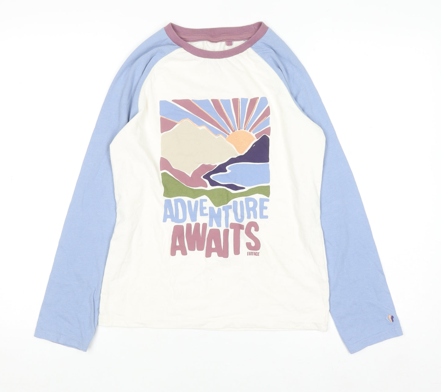 FatFace Girls Cream & Blue Long Sleeve Adventure Awaits Graphic T-Shirt 12-13 Years