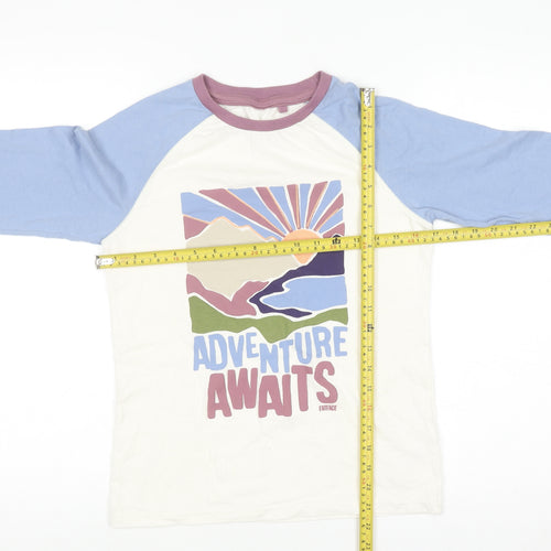 FatFace Girls Cream & Blue Long Sleeve Adventure Awaits Graphic T-Shirt 12-13 Years