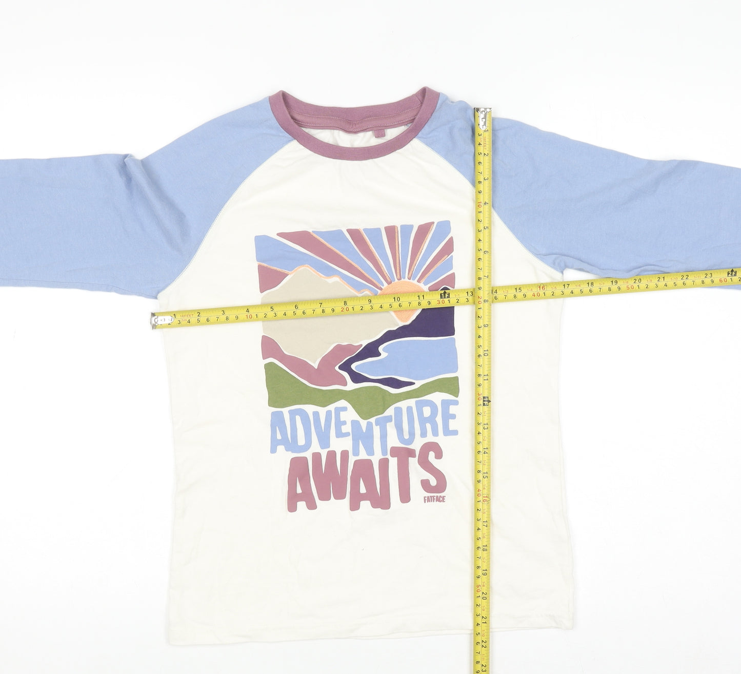 FatFace Girls Cream & Blue Long Sleeve Adventure Awaits Graphic T-Shirt 12-13 Years