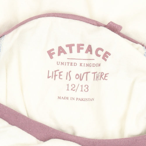 FatFace Girls Cream & Blue Long Sleeve Adventure Awaits Graphic T-Shirt 12-13 Years