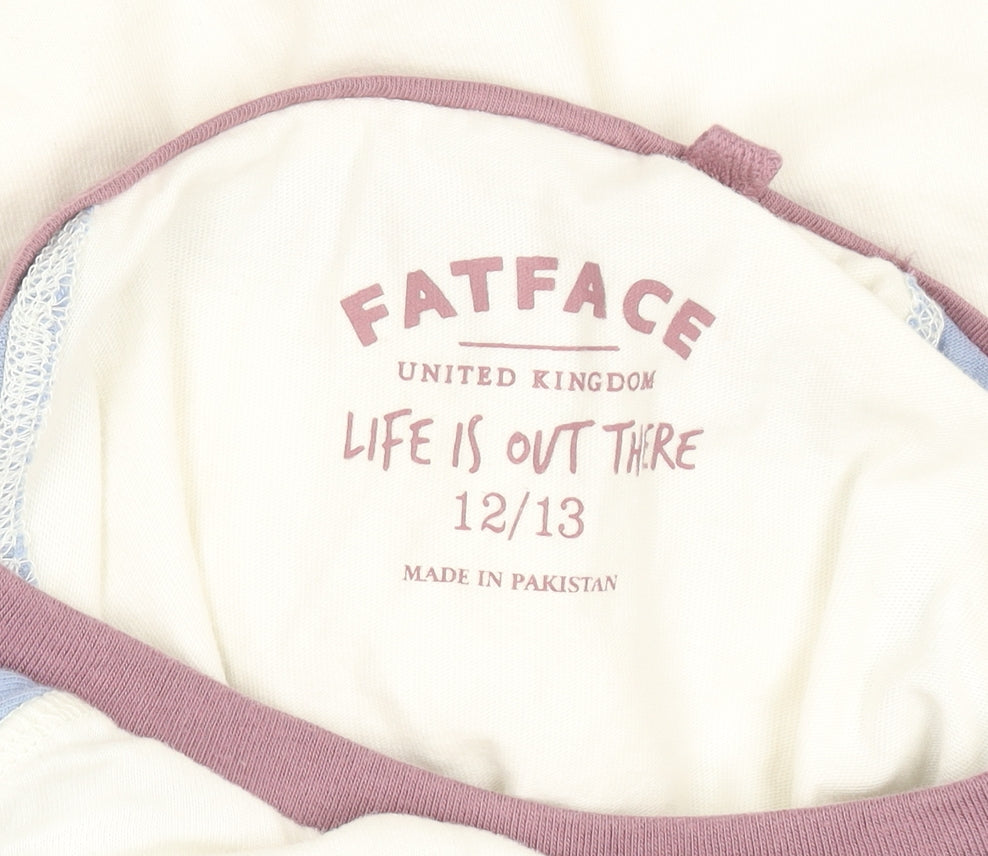 FatFace Girls Cream & Blue Long Sleeve Adventure Awaits Graphic T-Shirt 12-13 Years