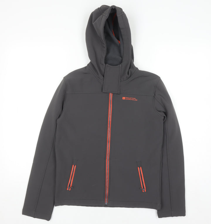 Mountain Warehouse Boys Grey Soft Shell Hooded Jacket 11-12 Years Windproof