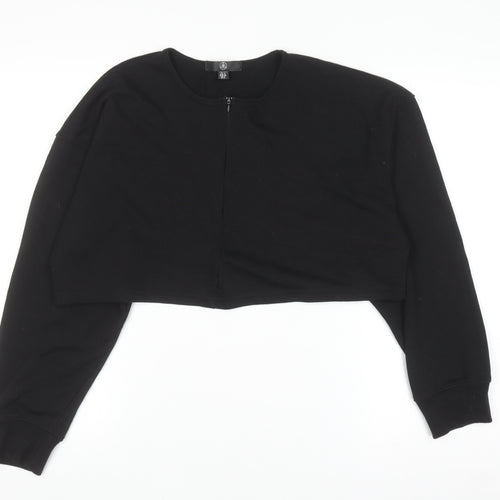 Missguided Women’s Black Cropped Long Sleeve Zip Jersey Top Size 10