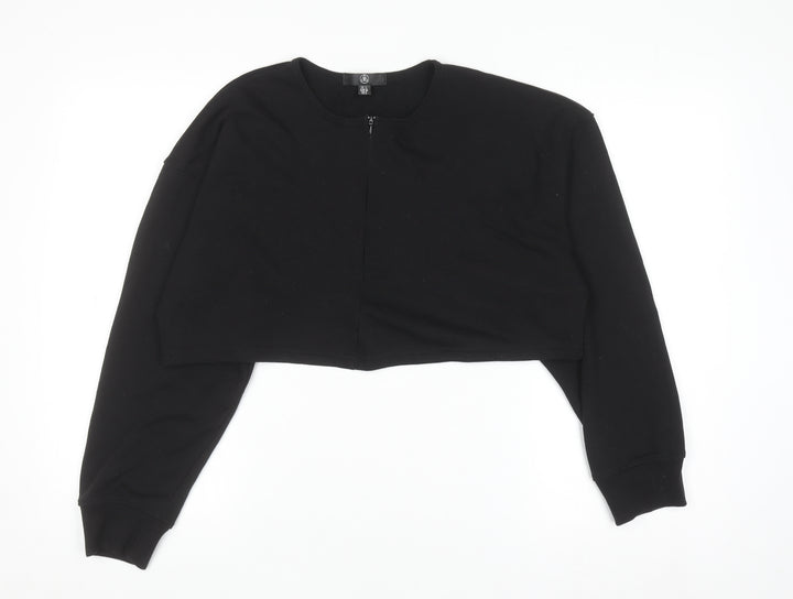 Missguided Women’s Black Cropped Long Sleeve Zip Jersey Top Size 10