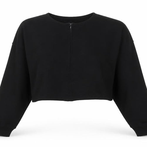 Missguided Women’s Black Cropped Long Sleeve Zip Jersey Top Size 10