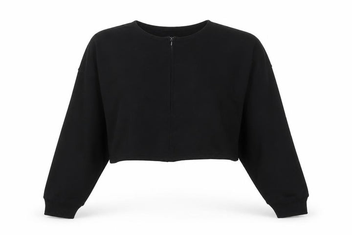 Missguided Women’s Black Cropped Long Sleeve Zip Jersey Top Size 10