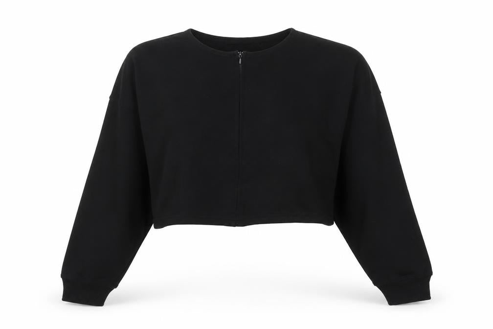 Missguided Women’s Black Cropped Long Sleeve Zip Jersey Top Size 10