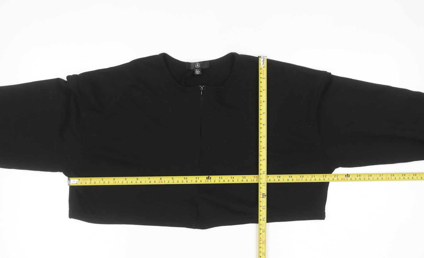 Missguided Women’s Black Cropped Long Sleeve Zip Jersey Top Size 10