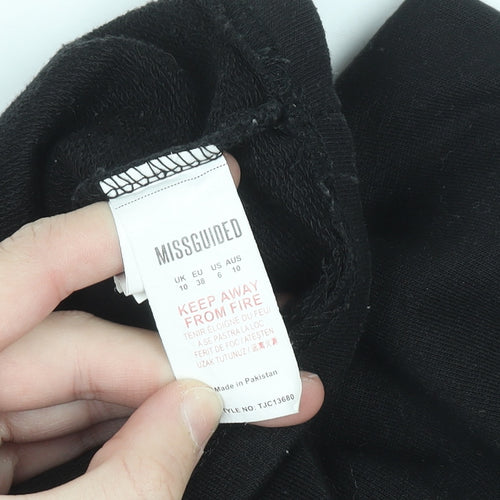 Missguided Women’s Black Cropped Long Sleeve Zip Jersey Top Size 10