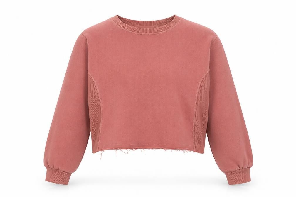 Front view of Stradivarius women’s pink cropped pullover sweatshirt m