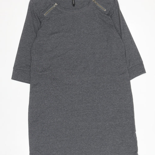 Marks and Spencer Women Grey Size 18 Shift Jersey Zip Detail Dress